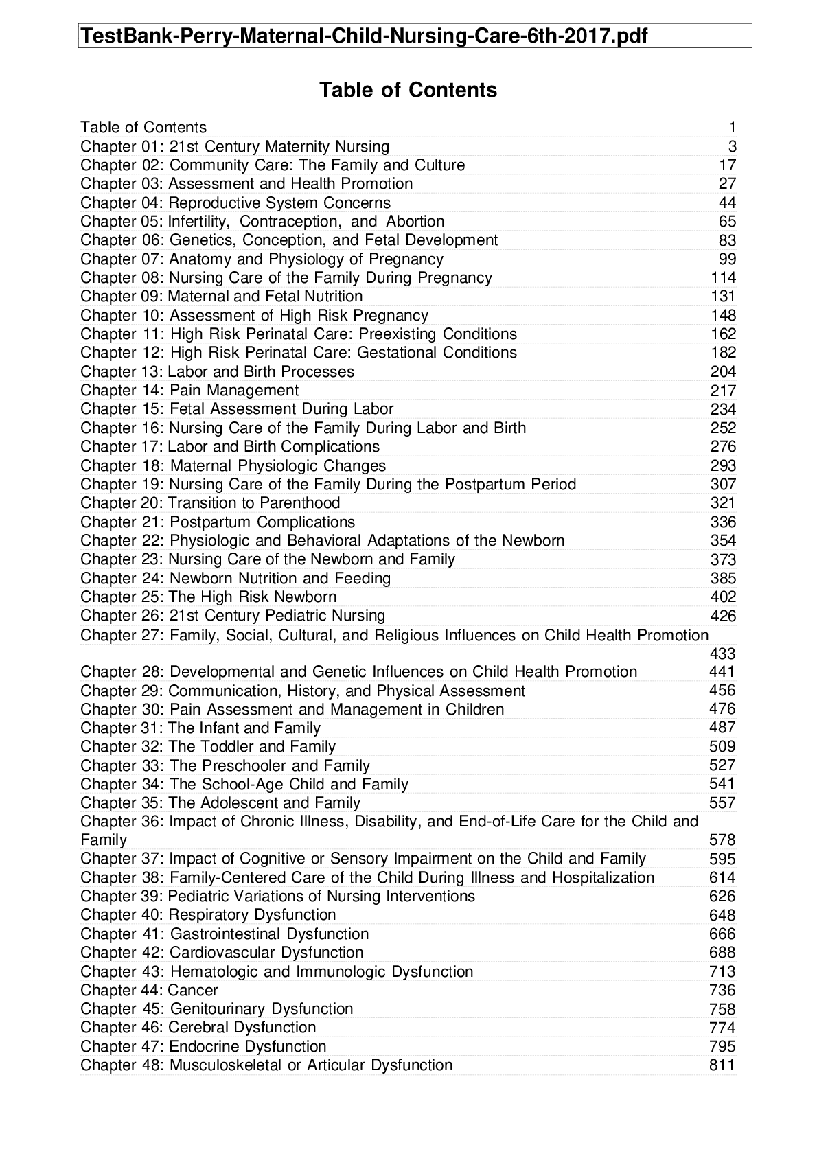 Preview image for TestBank Perry Maternal Child Nursing Care 6th 2017 pdf